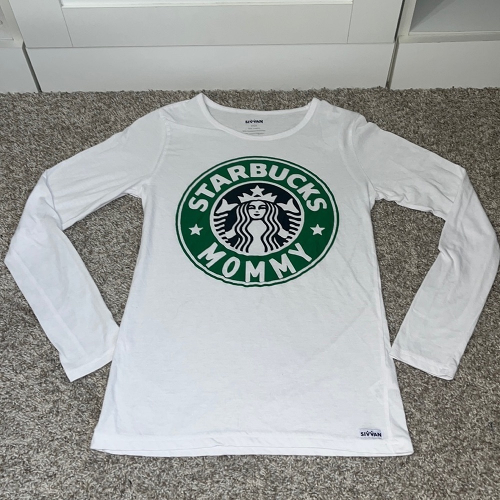 STARBUCKS Mommy Mom Logo long sleeve T-shirt white green black Small S Etsy - Picture 1 of 6